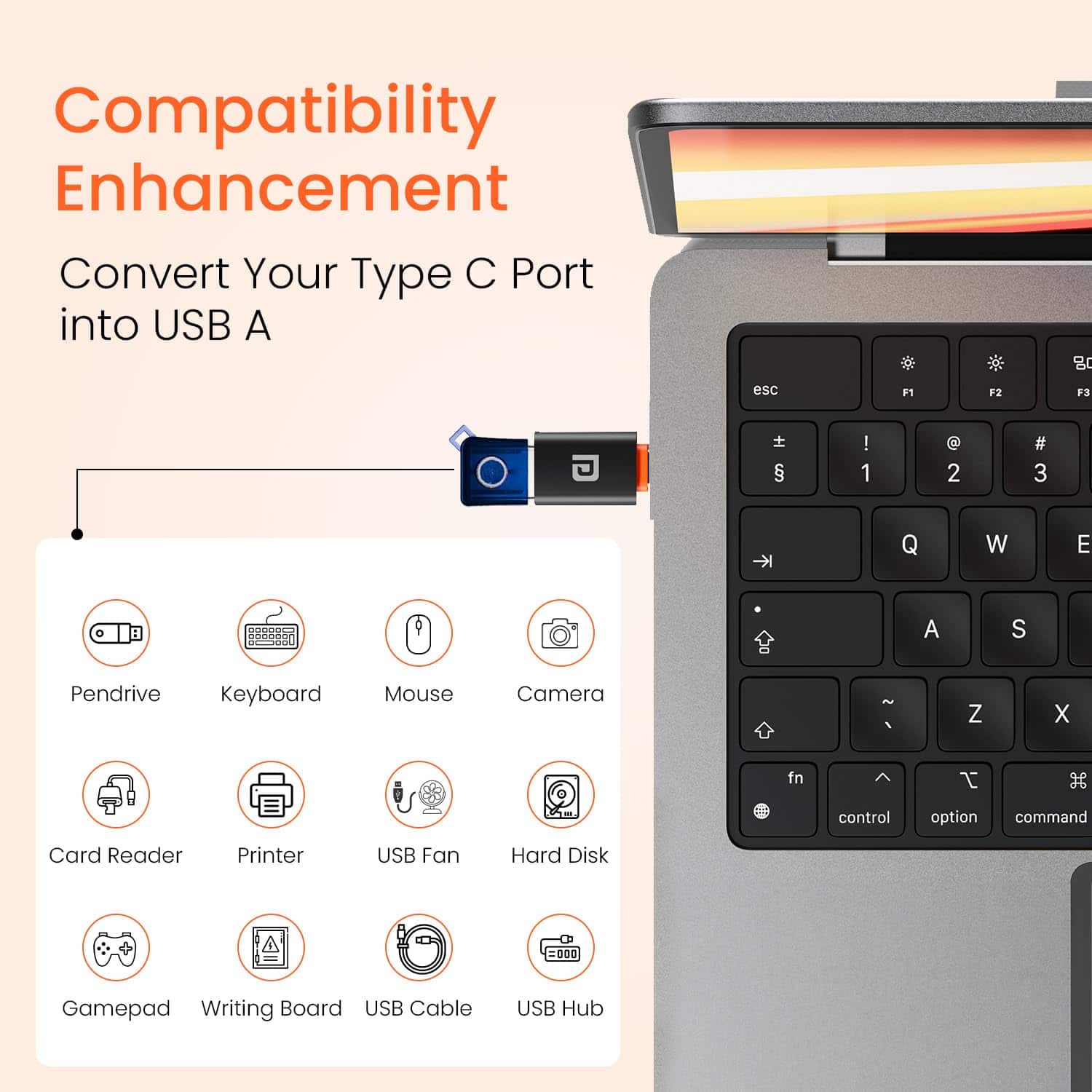 Portronics Bridge Y USB-A To Type C Connector (Black)