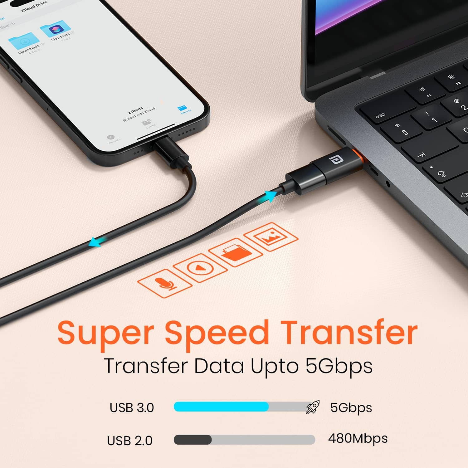 Portronics Bridge Y USB-A To Type C Connector (Black)